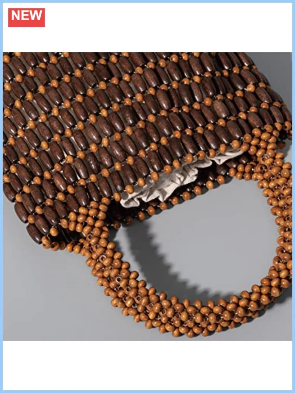 Small Wooden Bead Woven Handbag Clutch Purse Women Retro Tote